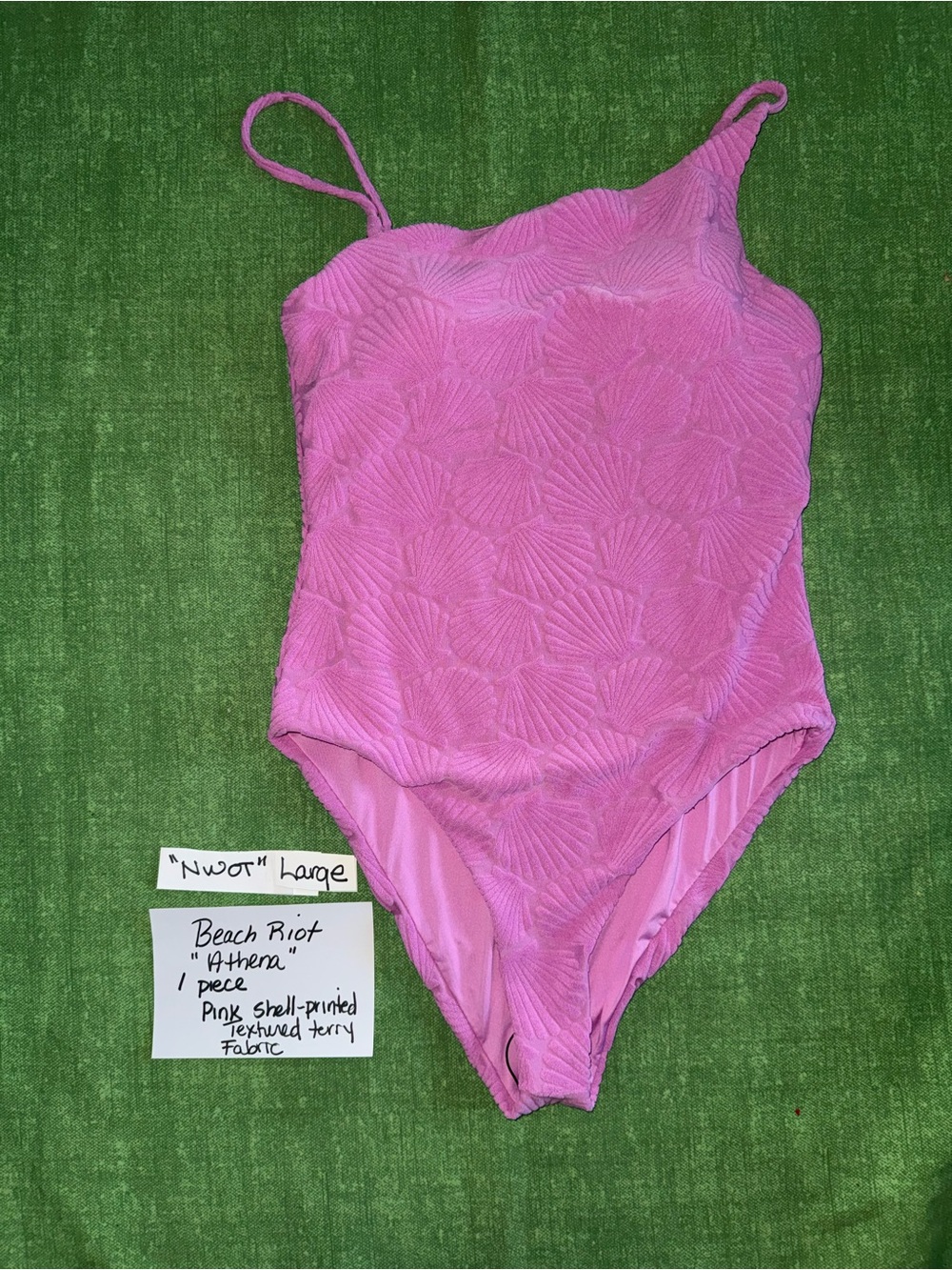 NWOT BEACH RIOT ATHENA Pink One-Shoulder Textured Shell 1 Pc Swimsuit Size L/10